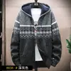 Chaqueta de punto casual con capucha estilo coreano, moda para hombre de otoño e invierno, combinación de colores, terciopelo estampado, tejido de punto engrosado