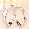 Anéis Femininos de Prata Elegantes, Vários Anéis de Casamento Criativos Abertos, Anéis de Casal com Diamante Masculinos e Femininos, Anéis de Casal Prateados da Moda