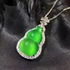 Transmisión en Vivo Calcedonia Natural de Hielo Alto Colgante de Calabaza Plateado Incrustado Jade Blanco de Fortuna y Longevidad Collar Venta al por Mayor Múltiples Estilos