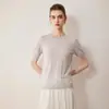 Suéter de Lana 100% Pura Merino Finamente Hilada para Mujer, Cuello Redondo, Suéter Básico de Punto de Manga Corta, Top Versátil, Sin Costuras
