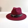 Sombrero vaquero rizado transfronterizo personalizado con accesorios de cabeza de vaca, sombrero vaquero occidental para montañismo al aire libre, sombrero de lana de ala deformada
