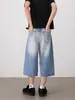 Pantalones cortos holgados de mezclilla nirben estilo retro americano lavado, jeans cropped, pantalones de pierna ancha de verano para hombre, pantalones de longitud media