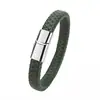 Pulseira Trançada de Couro Genuíno Estilo Retrô com Pingente de Cruz para Homens, Pulseira de Couro Simples com Fecho Magnético, Venda Transfronteiriça Amazon Europeia e Americana