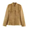 Jaqueta feminina de moda estilo europeu e americano 2026, textura camurçada, abotoamento simples, gola alta B483167
