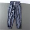 Pantalones Casuales Vintage de Algodón y Lino Estilo Japonés para Hombre Verano Holgados Transpirables Delgados Elásticos Cintura con Cordón Pantalones de Lino