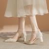 2024 Nuevos zapatos de tacón alto puntiagudos para mujer, zapatos de tacón grueso con punta hueca y cerrada, zapatos de una sola capa, sandalias cómodas para mujer que combinan con todo