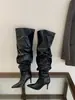 A18-43~Botas de mujer de tacón alto con punta fina estilo francés, hasta la rodilla, nuevas botas de caña alta apiladas 2026
