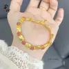Pulseira de Fita Floral com Acabamento Escovado Dourado Areia, Strass de Pontos Vermelhos e Brancos, Banhado a Ouro Cobre, Joia Artística Retrô Estilo Chinês Vintage Feminino