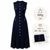 Vestido longo de malha com mangas 3/4 estilo Chanel para mulheres, Vestido Midi de Malha Plissada com Gola Redonda Shein, vestido respirável