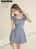 Traje de baño para adultos 161023, Estilo nuevo para mujeres, Enterizo estilo falda con diseño de cuadros para niñas jóvenes y estudiantes, Traje de baño de verano para nadar y jugar en el agua