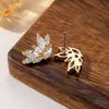 Pendientes de Cobre con Forma de Mariposa de Circonita Marquise con Incrustaciones de Circonita, Pendientes Elegantes Chapados en Oro, Pendientes de Gama Alta Estilo Ins al por Mayor