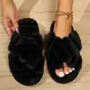 Pantuflas Peludas Populares Transfronterizas para Mujer, Calzado para Exteriores de Otoño e Invierno, Pantuflas de Felpa Gruesas Antideslizantes para el Hogar, Pantuflas de Algodón para Maternidad de Otoño e Invierno