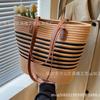 Bolsa de Algodão Tecida Grande Capacidade Bolsa de Ombro Litoral Vazada Bolsa de Mão Bolsa Feminina Transversal Tote Bag Corda de Algodão Palha Tecida