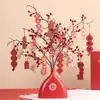 Jarrón de fruta roja de la suerte feliz, diseño de sala de compromiso, boda, regalo de inauguración de la casa, porche, mueble de TV, simulación