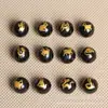 Ágata Negra Estampada a Ouro Doze Signos Contas Soltas, Contas para Pulseira, Materiais para Acessórios de Joias DIY