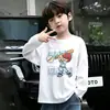 Camiseta Segunda Pele Infantil Estampa de Desenho Moda Americana Top para Meninos Algodão Puro Solta Manga Longa Outono