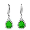 Venta Caliente Moda Gota Gota Color Diamante Aretes Gancho de Oreja Circonita Micro Diamante Rojo Verde Azul Gota Taladro Aretes