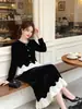 Top de terciopelo francés Nanyou para mujer, cuello redondo, adornado con pedrería, dobladillo ondulado, blusa plisada de retazos, cárdigan elegante de manga larga Otoño/Invierno