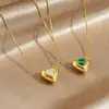 Moda Transfronteiriça Pingente Coração Colorido Cravejado com Diamantes Estilo Retrô Corrente para Clavícula Aço Inoxidável Banhado a Ouro Joia Simples Colar