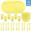 Juego de Vajilla Infantil Transfronterizo con Taza de Agua, Plato y Bol, Cuchillo, Tenedor, Cuchara, Plato y Plato de Plástico Colorido, Set de 30 Piezas para Exteriores