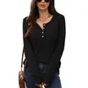 Camisa de Manga Larga con Cuello Redondo Estilo Europeo y Americano Holgada de Color Sólido Nueva de Comercio Exterior Otoño e Invierno 2026 Amazon Camiseta de Botones para Mujer Camiseta Transfronteriza