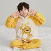 Ropa de Dormir de Invierno para Niños de Comercio Exterior, Acolchada con Forro Polar de Terciopelo Coral, Trajes de Dibujos Animados para Niños, Ropa para Casa Linda con Capucha para Niños