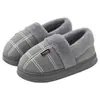 Pantuflas de Algodón Talla Grande para Hombre Invierno Hogar Interior Felpa Cálido Cuadros Hogareño Talón Antideslizante Cubierto Zapatos de Algodón para Hombre Invierno