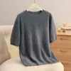 Suéter de manga curta sem costura, peça única, escovado, para mulheres, camiseta de tricô com gola redonda, caimento relaxado, perfeito para usar em camadas, segunda pele feminina pullover