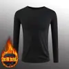 Camiseta Térmica Masculina de Manga Longa Espessa com Forro de Fleece, Camada Base Gola Redonda para Outono e Inverno