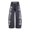 Calça Casual Solta com Estampa de Letras Estilo Americano Tendência Vibe Masculina Calça de Moletom Cintura Elástica Esportiva Perna Reta Longa