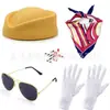 Set de Accesorios de Auxiliar de Vuelo para Cosplay de Halloween: Sombrero de Auxiliar de Vuelo, Bufanda, Guantes, Gafas de Sol, Pin de Avión, Accesorios para Actuación en Escenario
