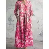 2026 Nuevo Estilo Europeo y Americano de Comercio Exterior Transfronterizo Vestido Casual de Verano Holgado con Cuello en V y Mangas Largas Impreso en 3D para Mujer