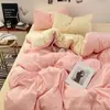 Nuevo Estilo Ins Color Sólido Dos Tonos Algodón Lavado Juego de Cuatro Piezas Sábana Suave y Sencilla Funda Nórdica Cama de Dormitorio Estudiantil Juego de Tres Piezas 4