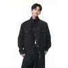 Jaqueta jeans preta original estilo retrô americano para homens, gola alta, carcela diagonal, costura em cor contrastante, botões de metal, jaqueta de workwear com corte amplo