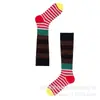 Meias de Cano Alto Listradas em Gradiente Color-Blocking Retrô Meias Largas Unissex Personalidade Moda Algodão Penteado Meias Esportivas Color-Blocking em Gradiente