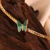 Cadena para Clavícula Retro Mariposa Verde Acero de Titanio Oro 18k Cadena Hueso de Serpiente Ins Lujo Ligero de Alta Gama Diseño Nicho Collar para Mujeres