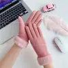 Guantes de invierno para mujer con forro de polar, pantalla táctil, cálidos, a prueba de frío, más terciopelo grueso, a prueba de viento, para ciclismo, estudiante, estilo coreano, guantes lindos para mujer