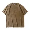 Camiseta Vintage Pesada 230g Lavada e Desgastada, Estilo de Rua Europeu e Americano, Algodão Puro, Caimento Solto, Manga Curta, Estampa de Dragão Personalizada Transfronteiriça