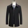 Nuevo abrigo de lana para hombre de otoño e invierno, de longitud media, con cuello de solapa, adecuado para papás de mediana edad, forrado de forro polar y abrigo de lana engrosado