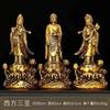 Enfeites de Bronze dos Três Santos Ocidentais: Bodhisattva Guanyin de Bronze, Buda Amitabha e Bodhisattva Mahasthamaprapta para Oferendas em Templo Caseiro