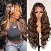 Conjunto de Peruca Frontal com Renda para Senhoras Africanas Cabelo Longo Cacheado Onda Grande Peruca Marrom com Renda Touca Perucas