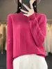 Suéter feminino de lã, sem costura, de primeira linha, gola semi-alta, cor sólida, listras verticais, emagrecimento, para o trabalho, primavera, novo suéter