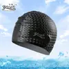 Gorro de natación al por mayor para hombre y mujer, alta elasticidad, silicona, partículas de gota de agua, gorro de natación impermeable, cabeza, tamaño grande para hombre y mujer, gorro de natación de burbujas