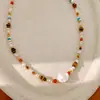 Colar de contas de concha e pedra, corrente de clavícula de luxo leve nicho de alta qualidade, acessório de férias estiloso e moderno, joias de pescoço para atacado