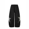 Marca de Moda Hip Hop Americano Parche de Estrella Bordado Caída Pantalones Deportivos de Chándal Unisex Sueltos Pierna Ancha Versátiles Pantalones Largos para Bailar