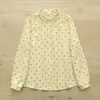 Camisa Branca Casual Feminina Estilo Japonês Estampada de Bolinhas com Fio Duplo, Gola Lapela, Manga Longa - Outono 2025