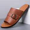 Zapatillas de Cuero Genuino para Hombre Estilo Europeo Transfronterizo Sandalias Planas de Una Correa Estilo Hip-Hop Casual Vacaciones al Aire Libre Zapatos para Hombre