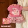 Conjunto de Verão para Meninas Estilo Doce Princesa Conjunto de Duas Peças para Bebês Camiseta Cartoon de Manga Curta e Saia Bufante
