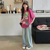 Conjunto de dos piezas para niña, camiseta de manga corta y pantalones anchos de verano para niña 2024