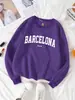 Sudadera para Mujer con Estampado de Letras Barcelona España Pulóver Casual Cuello Redondo Estilo Callejero de Otoño Corte Holgado